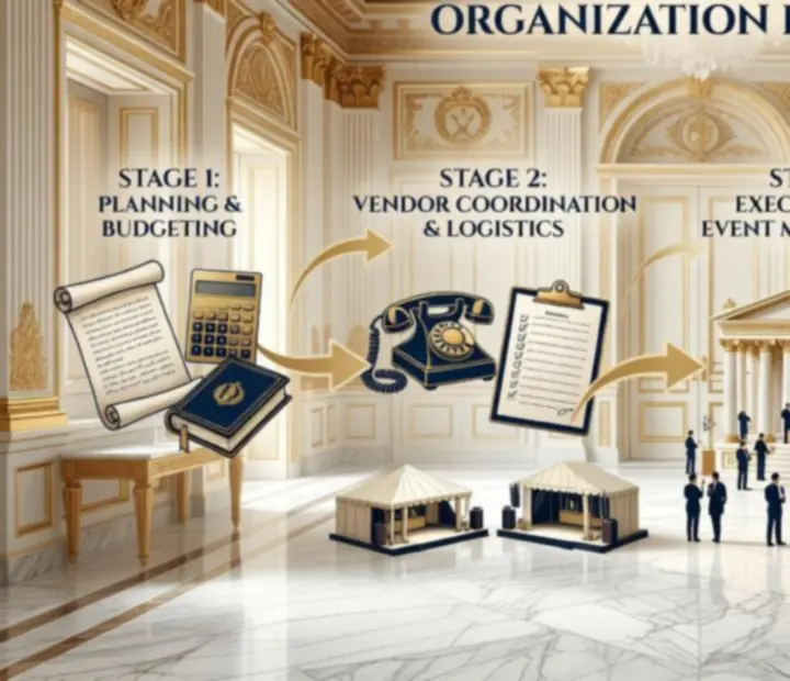 Infographie détaillant le processus d’organisation d’un événement d’entreprise de style Empire